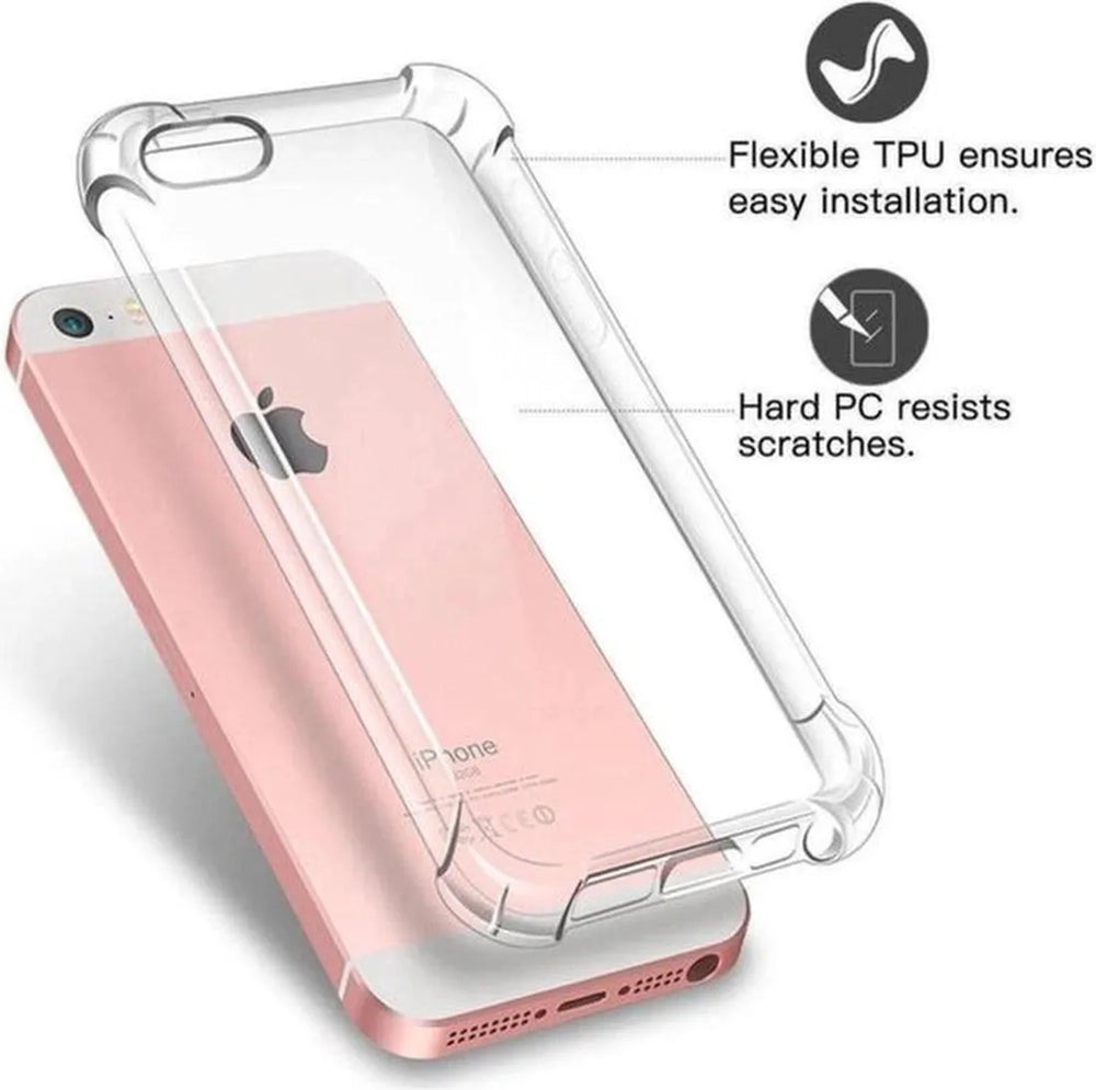 iPhone 5/5S/SE 2016 Hoesjes – Siliconen Backcover – Schokbestendig – 2 Pack Screenprotector Gehard Glas – Transparant-Ilumina Benelux