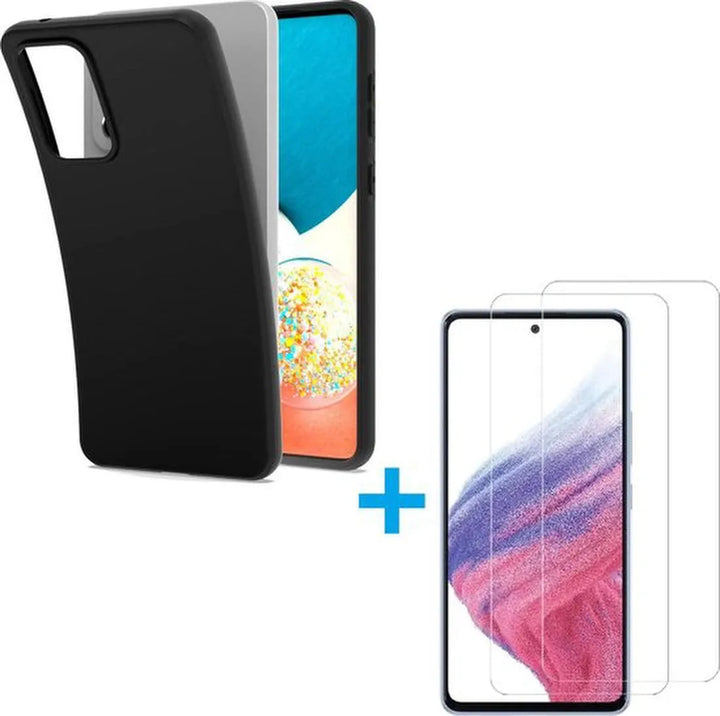 Samsung Galaxy A53 Hoesjes – Siliconen Backcover + 2x Screenprotector – Gehard Glas – Anti-kras – Zwart-Ilumina Benelux
