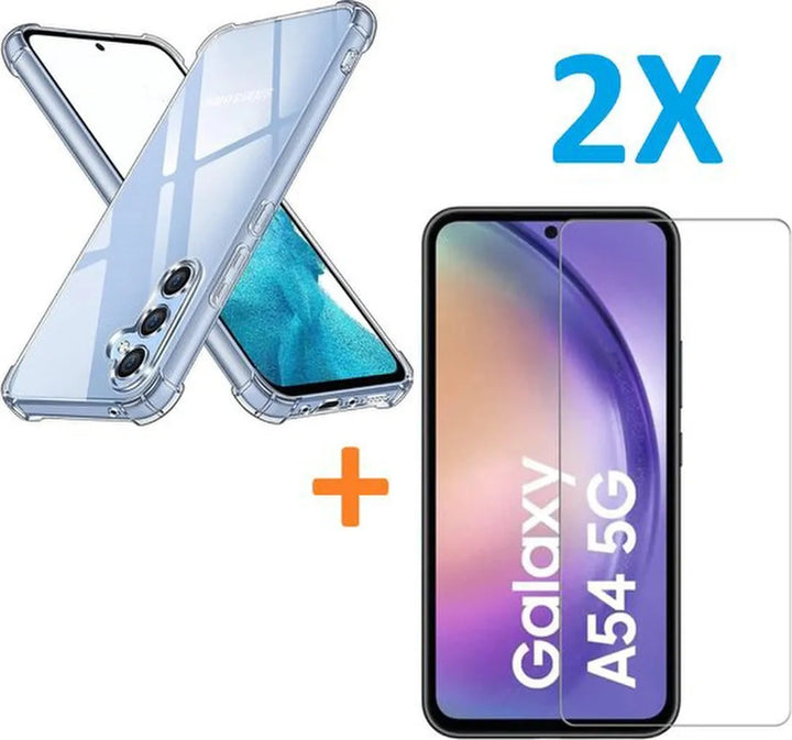 Samsung Galaxy A54 Hoesjes – Siliconen Backcover – Schokbestendig – Incl. 2x Screenprotector Gehard Glas-Ilumina Benelux