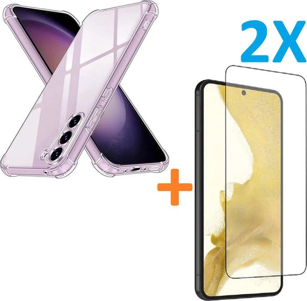 Samsung Galaxy S23 Hoesjes – Anti-Shock Siliconen Backcover – 2x Screenprotector Gehard Glas – Transparant-Ilumina Benelux