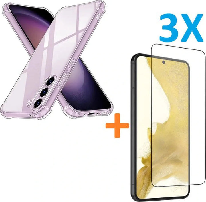 Samsung Galaxy S23 Hoesjes – Anti-Shock Siliconen Backcover – Inclusief 3 Pack Screenprotector Gehard Glas-Ilumina Benelux