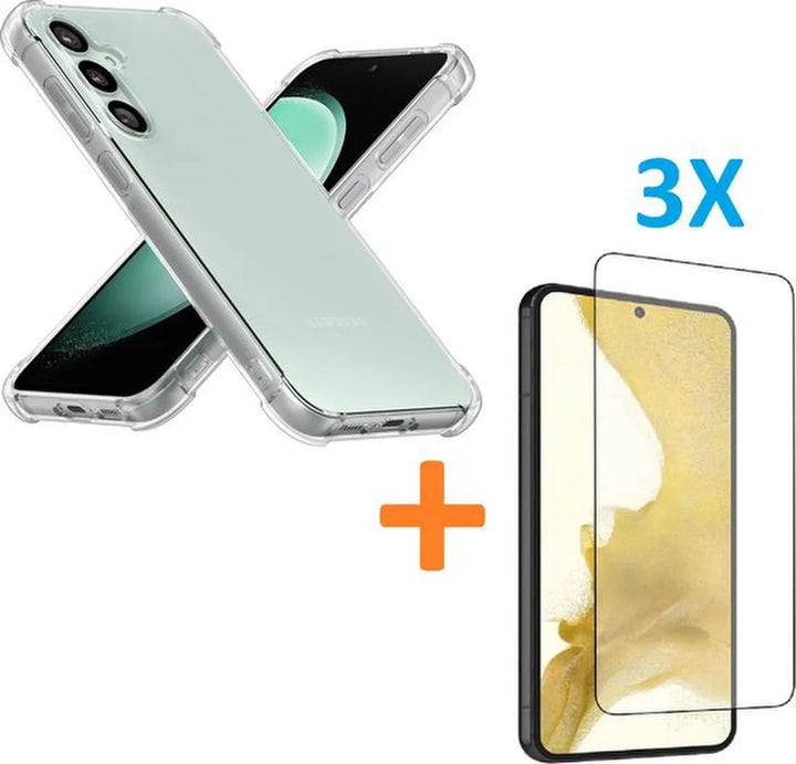Samsung Galaxy S23 Plus Hoesjes – Siliconen Backcover – Schokbestendig Anti-Shock – 3x Screenprotector Gehard Glas – Transparant-Ilumina Benelux
