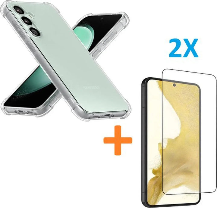 Samsung Galaxy S23 FE Hoesjes – Siliconen Backcover – Schokbestendig – Inclusief 2x Screenprotector Gehard Glas – Transparant-Ilumina Benelux