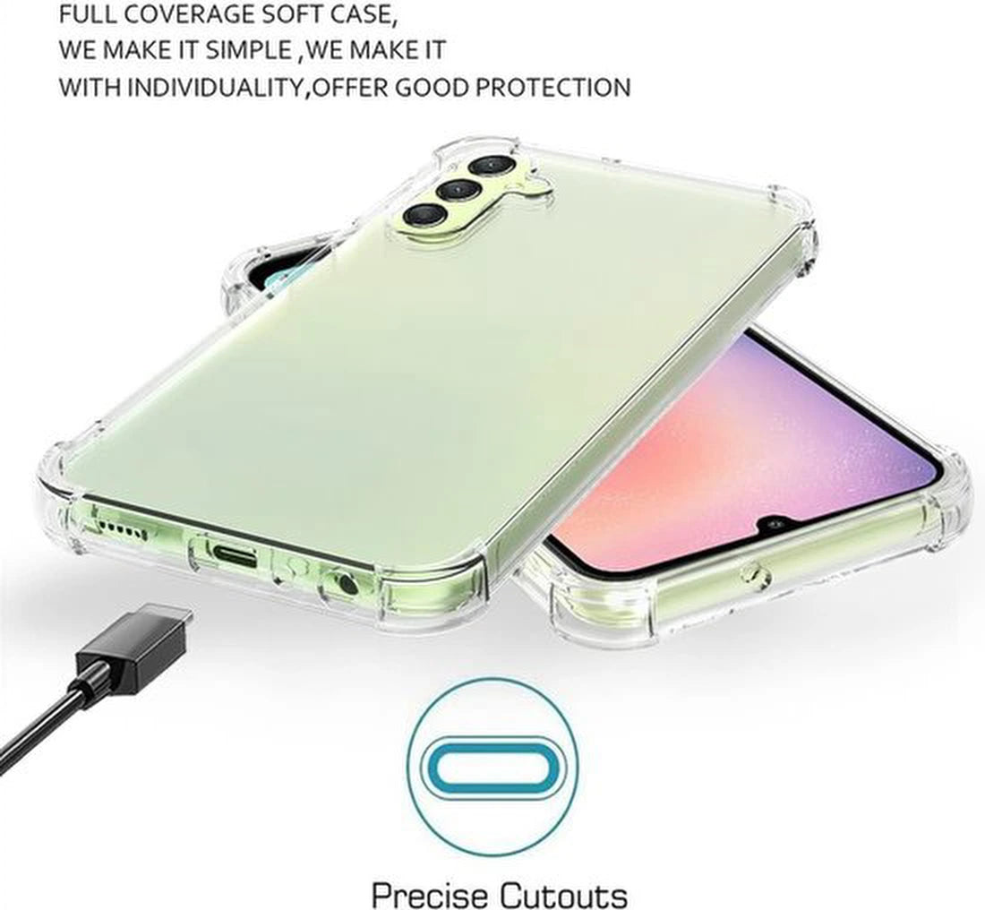 Samsung Galaxy A25 Hoesjes – Siliconen Backcover – Schokbestendig – Met 3x Screenprotector Gehard Glas – Transparant