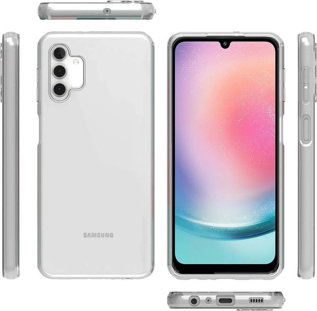 Samsung Galaxy A25 Hoesjes – Transparante Siliconen Backcover – 2x Screenprotector Gehard Glas – Anti Kras – Transparant