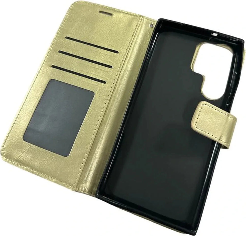 Samsung Galaxy S23 Ultra Hoesjes – Portemonnee Book Case – Pasjeshouder – Magneetsluiting – Goud-Ilumina Benelux