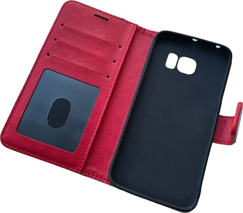 Samsung Galaxy S6 Edge Hoesjes – Portemonnee Book Case – Pasjeshouder – Magneetsluiting – Rood-Ilumina Benelux