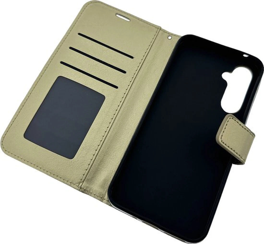 Samsung Galaxy A25 Hoesjes – Portemonnee Hoes – 2 Pack Screenprotector – Magneetsluiting – Goud