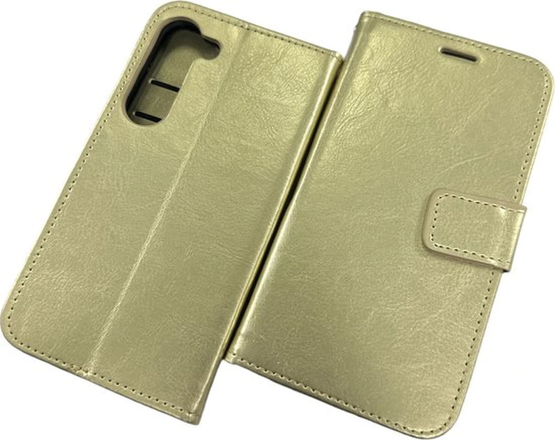 Portemonnee Hoesje - 2 Pack Screenprotector Geschikt voor: Samsung Galaxy S23 - Goud