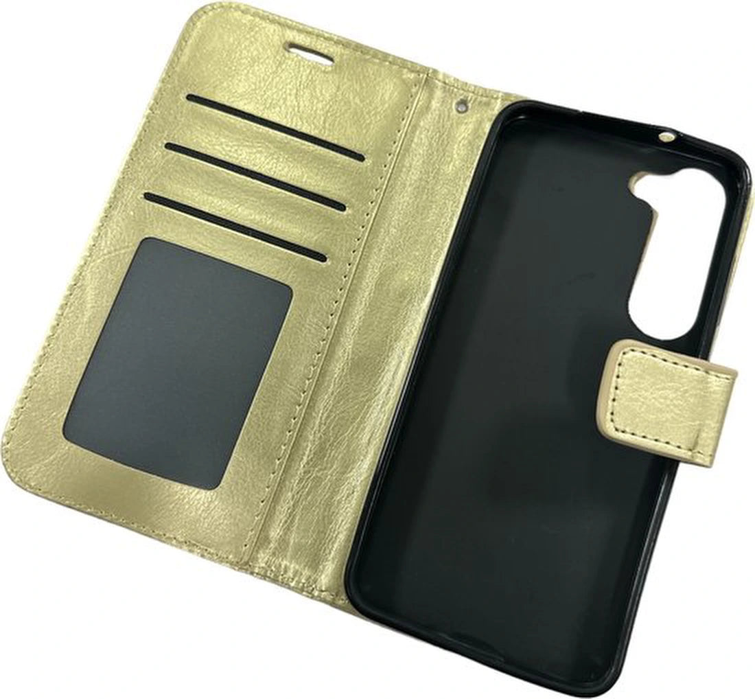 Portemonnee Hoesje - 2 Pack Screenprotector Geschikt voor: Samsung Galaxy S23 - Goud