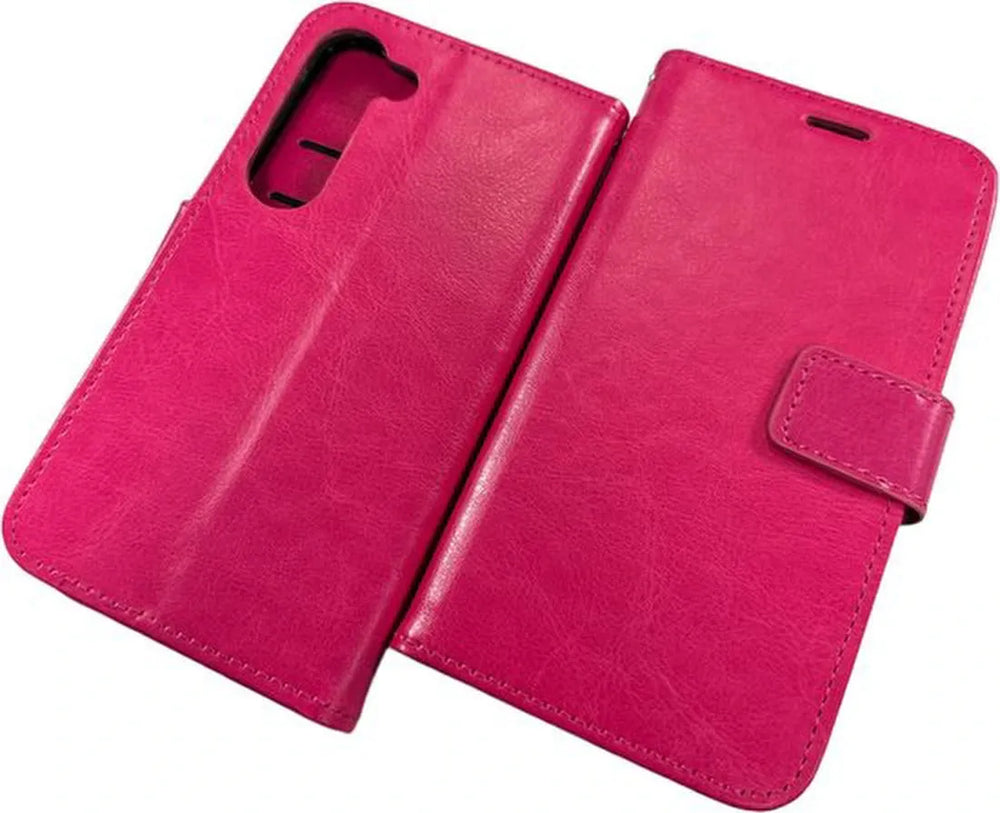 Samsung Galaxy S23 Hoesjes – Portemonnee Hoes – 2 Pack Screenprotector – Pasjeshouder – Roze-Ilumina Benelux