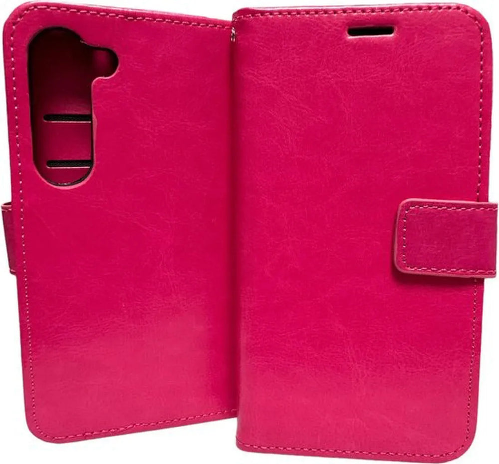 Samsung Galaxy S23 Hoesjes – Portemonnee Hoes – 2 Pack Screenprotector – Pasjeshouder – Roze-Ilumina Benelux