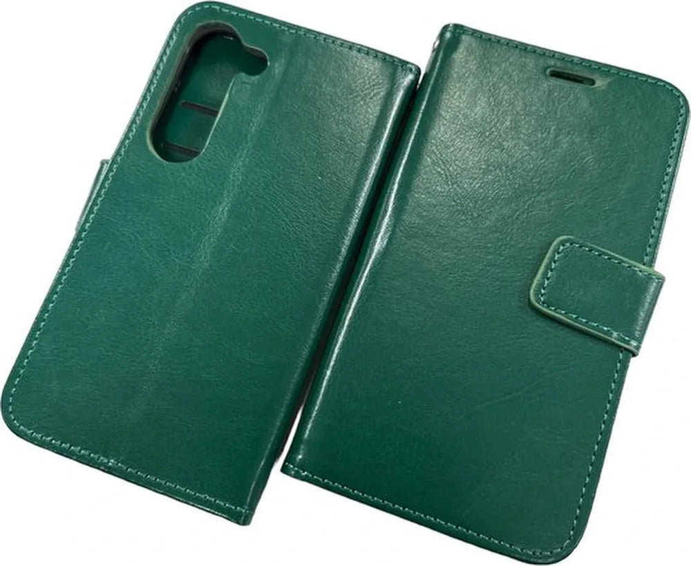 Samsung Galaxy S23 Hoesjes – Portemonnee Hoes – 2 Pack Screenprotector – Pasjeshouder – Groen-Ilumina Benelux