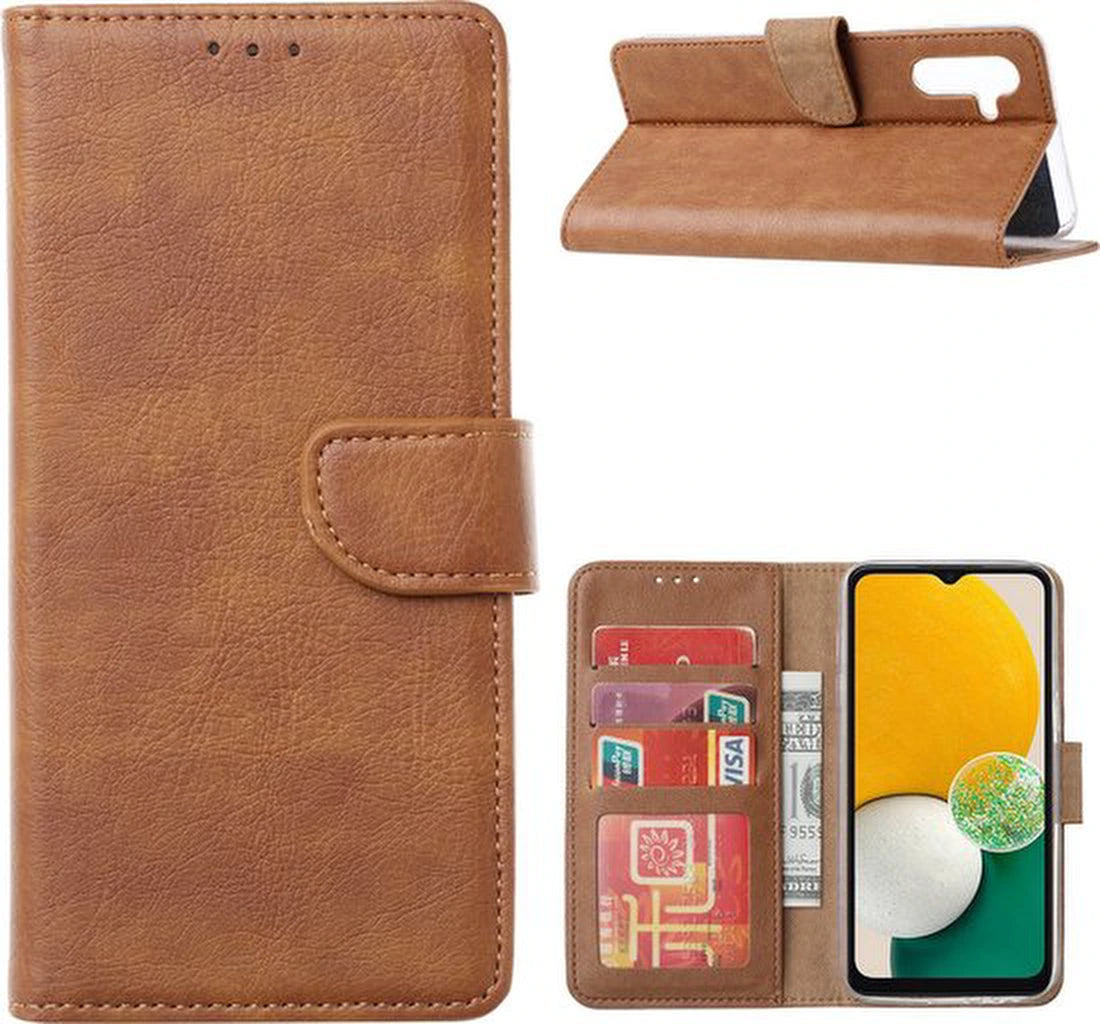 Portemonnee Hoesje - 2 Pack Screenprotector Geschikt voor: Samsung Galaxy A05 - LichtBruin