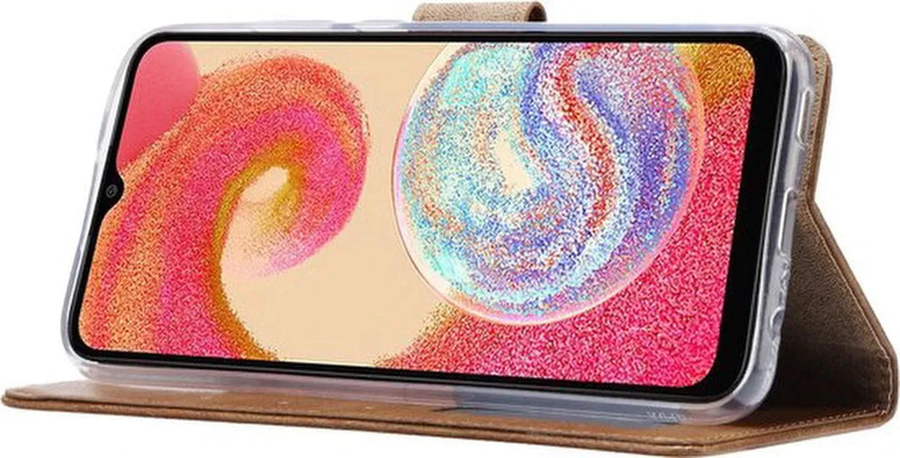 Samsung Galaxy A04E Hoesjes – Portemonnee Book Case – Pasjeshouder – Magneetsluiting – Lichtbruin-Ilumina Benelux