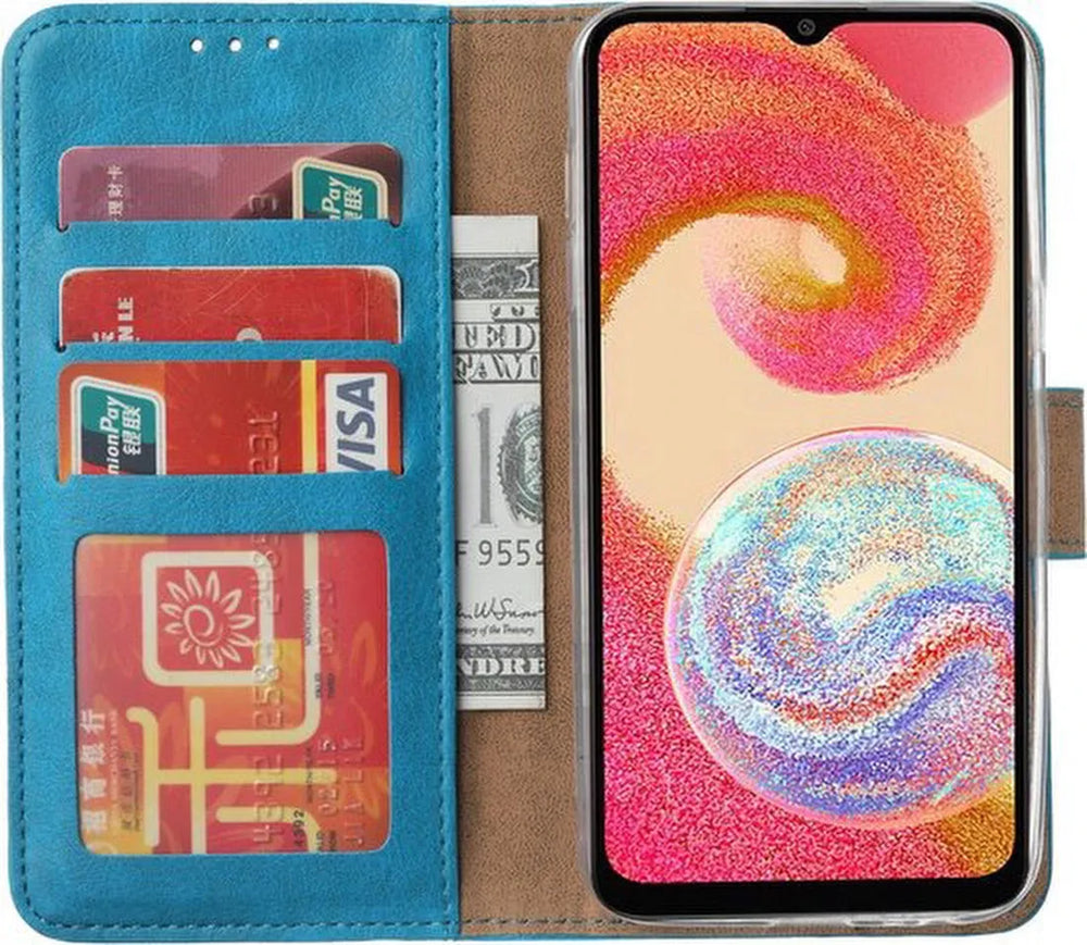 Samsung Galaxy A04E Hoesjes – Portemonnee Book Case – Pasjeshouder – Magneetsluiting – Turquoise-Ilumina Benelux