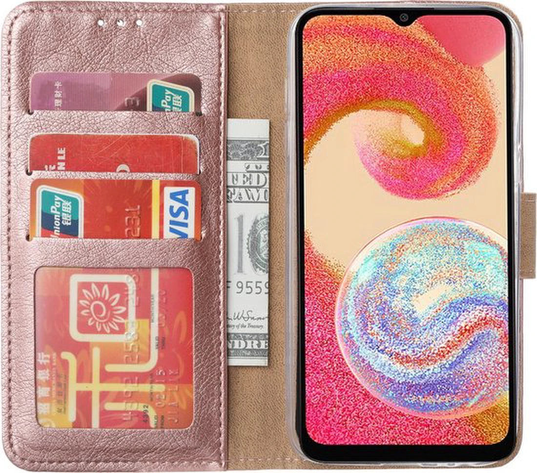 Samsung Galaxy A04E Hoesjes – Portemonnee Book Case – Pasjeshouder – Magneetsluiting – Roségoud