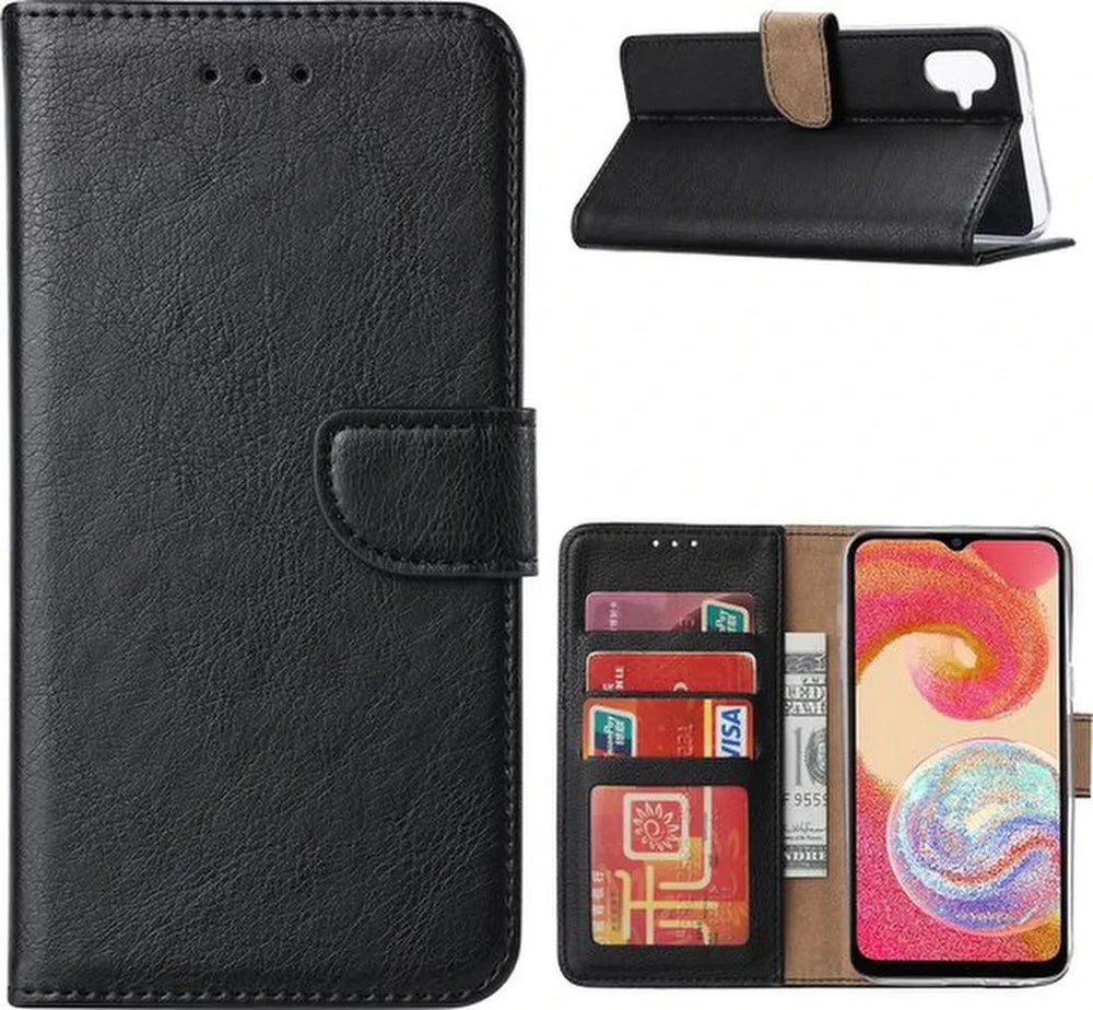 Samsung Galaxy A04E Hoesjes – Portemonnee Hoes – 2 Pack Screenprotector – Pasjeshouder – Zwart-Ilumina Benelux