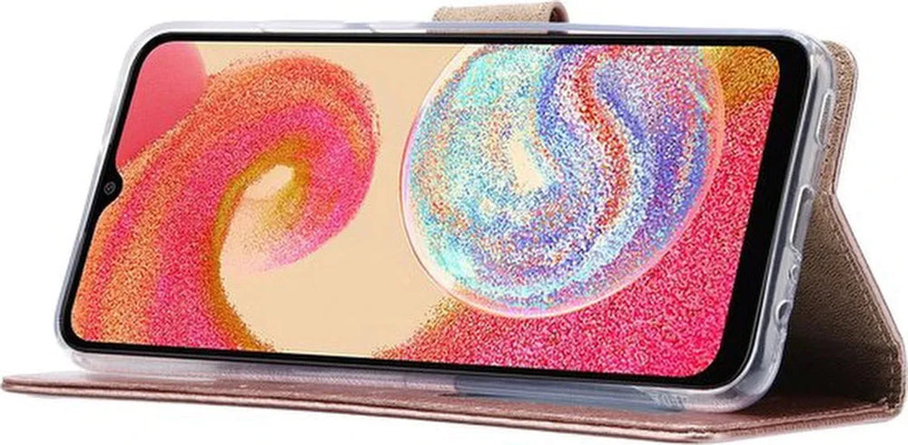 Samsung Galaxy A04E Hoesjes – Portemonnee Hoes – 2 Pack Screenprotector – Pasjeshouder – Roségoud-Ilumina Benelux