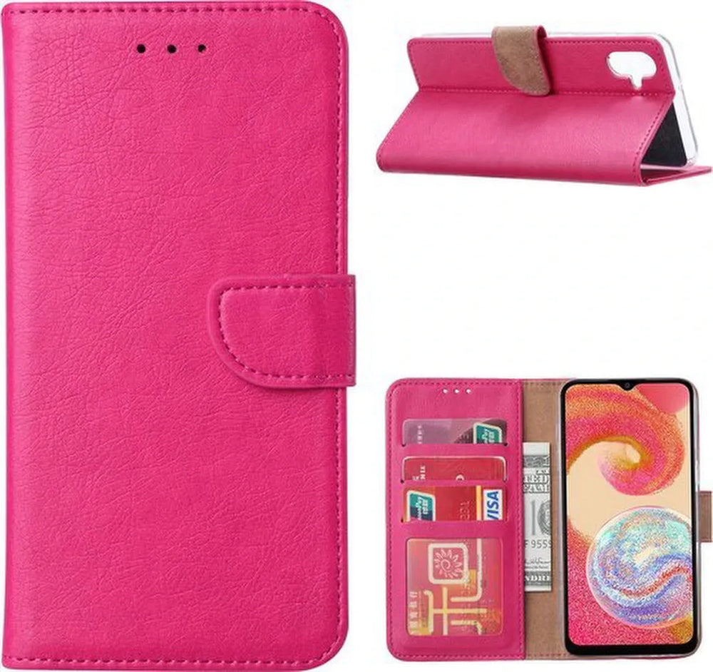 Samsung Galaxy A04E Hoesjes – Portemonnee Hoes – Pasjeshouder – 2 Pack Screenprotector – Roze-Ilumina Benelux