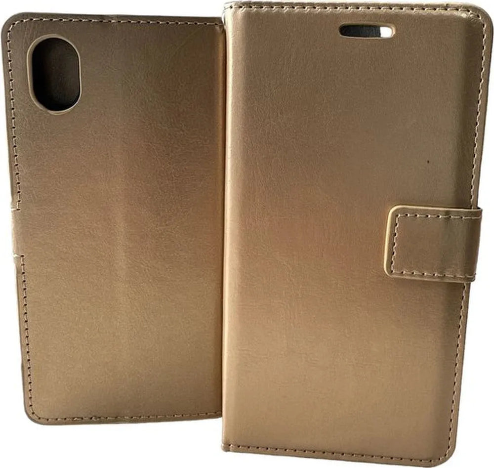Samsung Galaxy A01 Core Hoesjes – Portemonnee Book Case – Pasjeshouder – Magneetsluiting – Goud-Ilumina Benelux