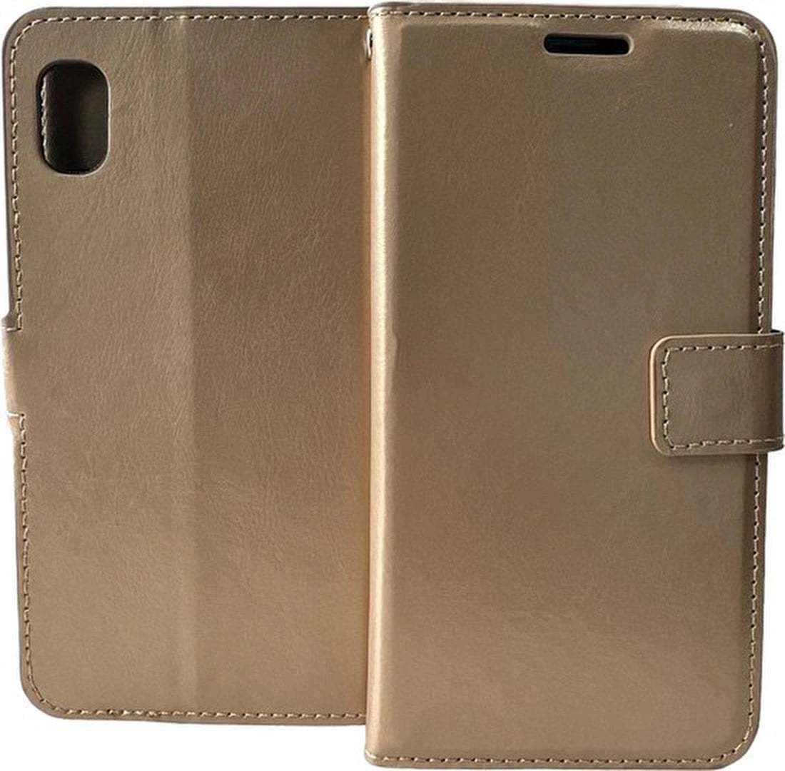 Portemonnee Hoesje - 2 Pack Screenprotector Geschikt voor: Samsung Galaxy A10E - Goud