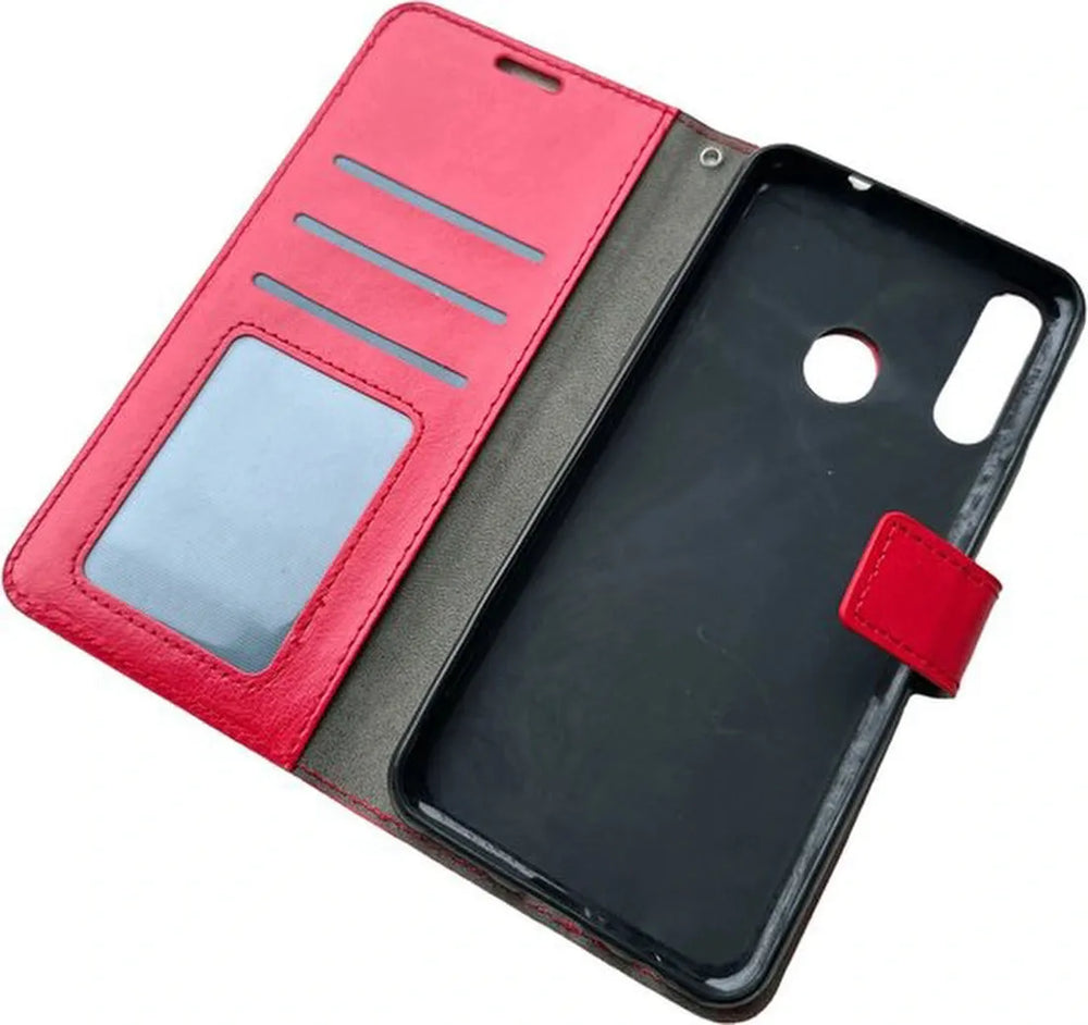 Samsung Galaxy A20s Hoesjes – Portemonnee Book Case – Pasjeshouder – Magneetsluiting – Rood-Ilumina Benelux