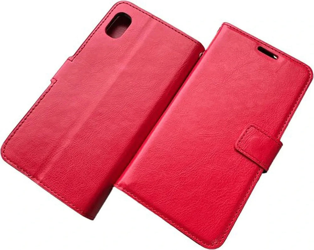 Samsung Galaxy A2 Core Hoesjes – Portemonnee Hoes – 2 Pack Screenprotector – Magneetsluiting – Rood-Ilumina Benelux