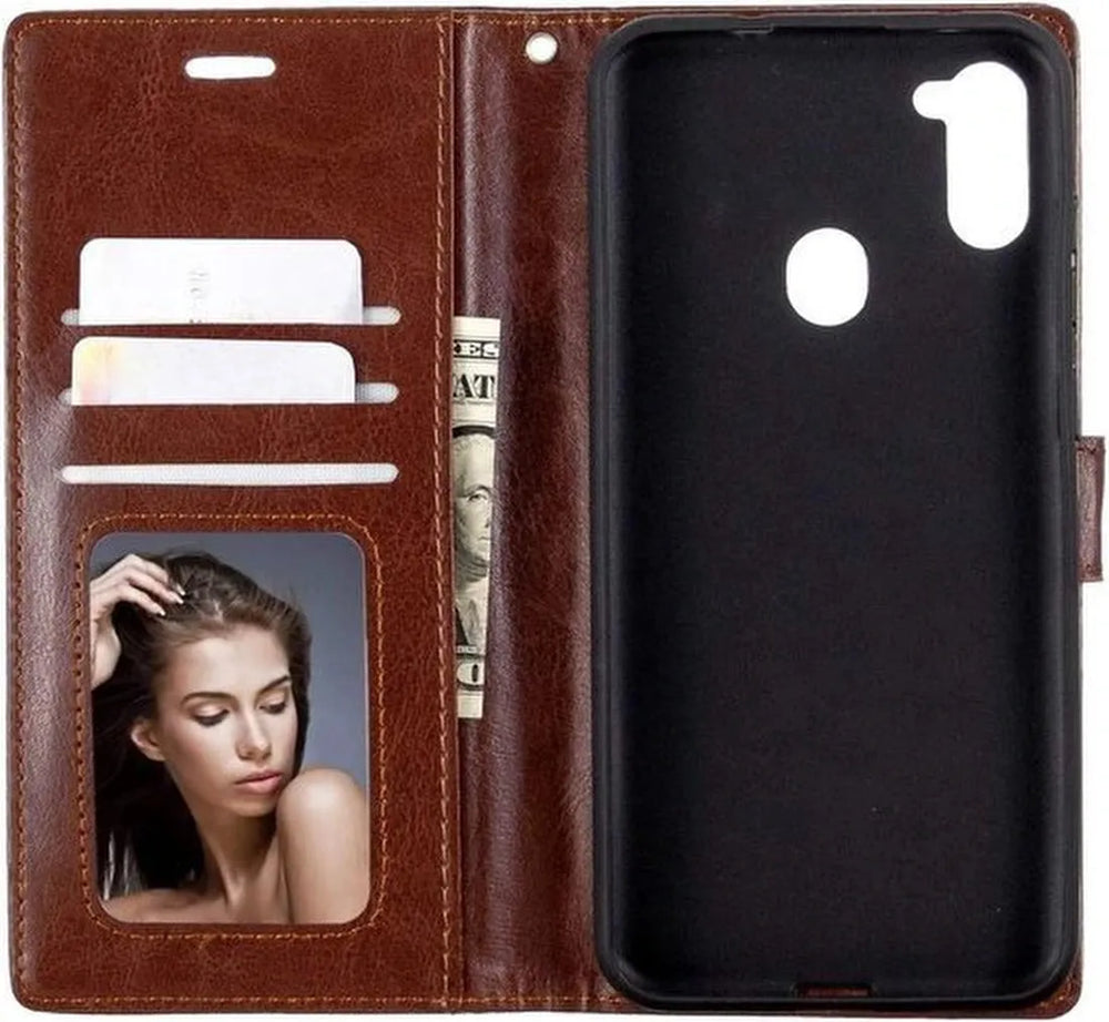Samsung Galaxy A21 Hoesjes – Portemonnee Book Case – Pasjeshouder – Magneetsluiting – Bruin-Ilumina Benelux
