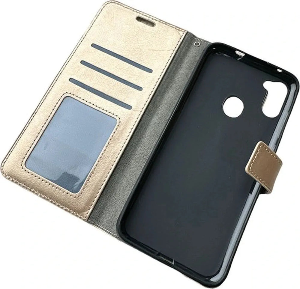 Samsung Galaxy A21 Hoesjes – Portemonnee Book Case – Pasjeshouder – Magneetsluiting – Goud-Ilumina Benelux