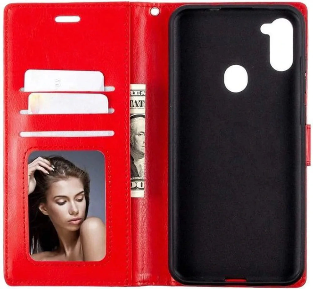 Samsung Galaxy A21 Hoesjes – Portemonnee Book Case – Pasjeshouder – Magneetsluiting – Rood-Ilumina Benelux
