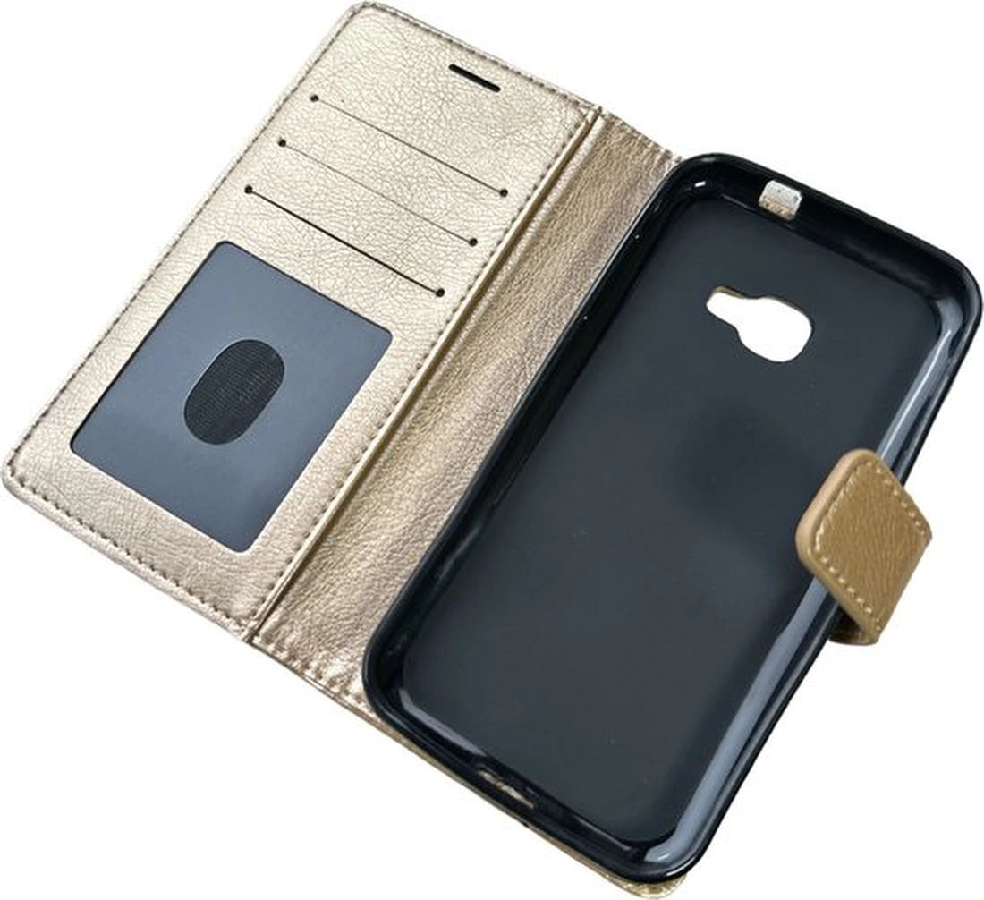 Samsung Galaxy Xcover 4/4S Hoesjes – Portemonnee Hoes – 2 Pack Screenprotector – Pasjeshouder – Goud