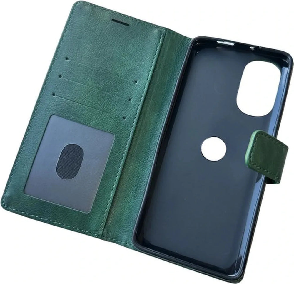 Motorola Moto G62 5G Hoesjes – Portemonnee Bookcase – Pasjeshouder – 2 Pack Gehard Glas – Groen-Ilumina Benelux