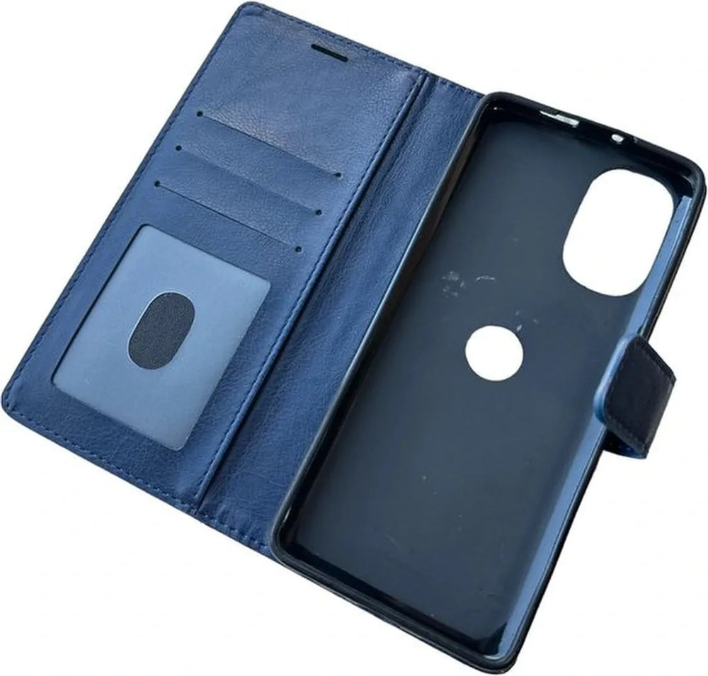 Motorola Moto G62 5G Hoesjes – Portemonnee Bookcase – Pasjeshouder – 2 Pack Gehard Glas – Blauw-Ilumina Benelux