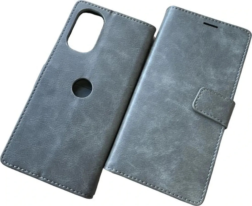 Motorola Moto G62 5G Hoesjes – Portemonnee Bookcase – Pasjeshouder – Magneetsluiting – Grijs-Ilumina Benelux