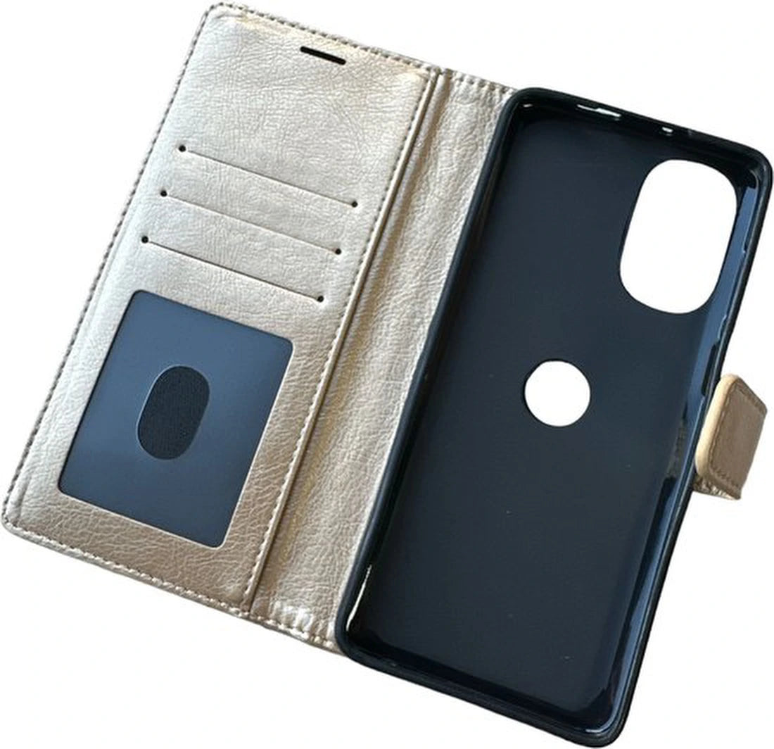 Motorola Moto G62 5G Hoesjes – Portemonnee Bookcase – Pasjeshouder – Magneetsluiting – Goud