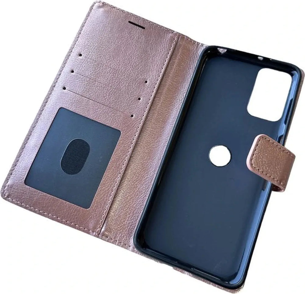 Motorola Moto G62 5G Hoesjes – Portemonnee Bookcase – Pasjeshouder – Magneetsluiting – Roségoud-Ilumina Benelux