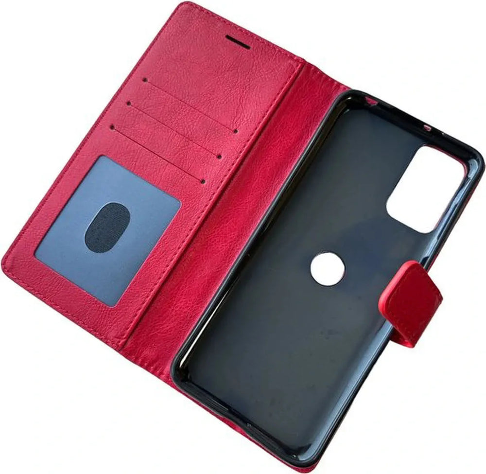 Motorola Moto G62 5G Hoesjes – Portemonnee Bookcase – Pasjeshouder – Magneetsluiting – Rood-Ilumina Benelux