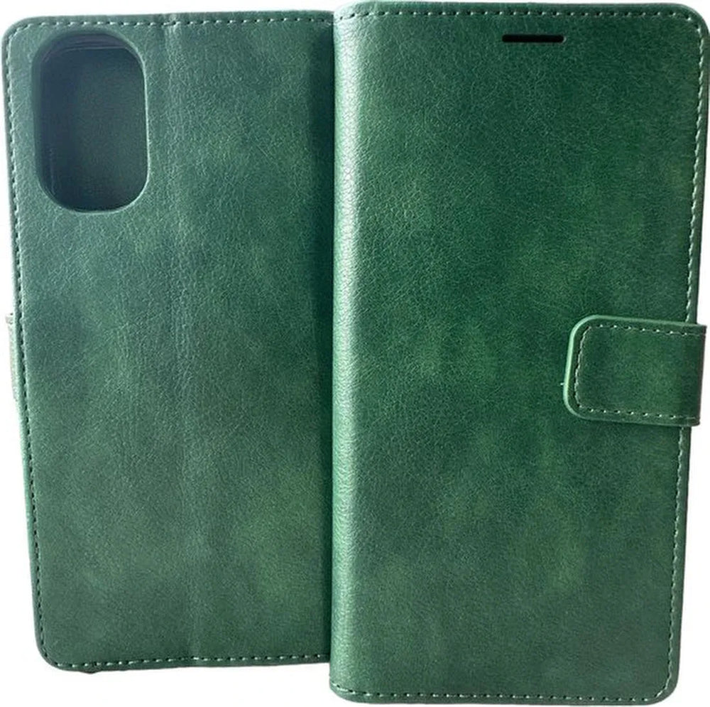 Motorola Moto E32/E32s Hoesjes – Portemonnee Bookcase – Magneetsluiting – 2 Pack Screenprotector Gehard Glas – Groen-Ilumina Benelux