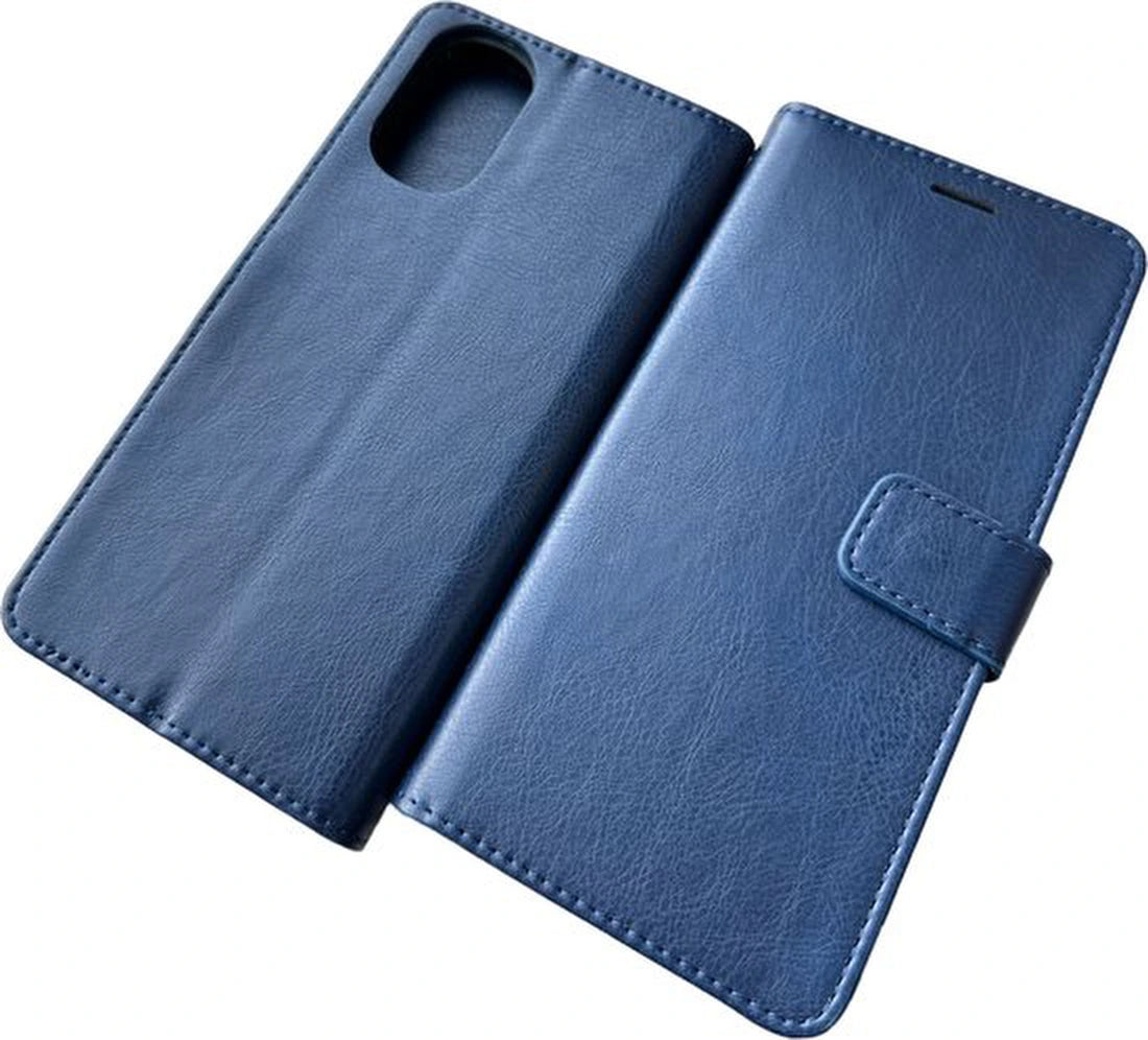 Portemonnee Bookcase Hoesje + 2 Pack Glas Geschikt voor: Motorola Moto E32 / E32s - Blauw