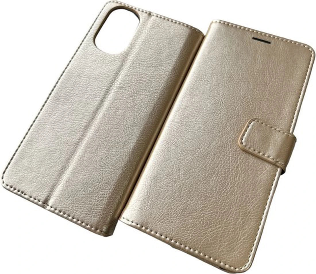 Motorola Moto E32/E32s Hoesjes – Portemonnee Bookcase – Pasjeshouder – Magneetsluiting – Goud