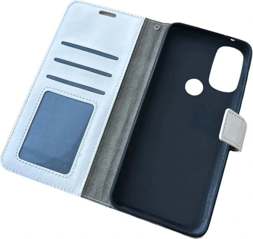 Motorola Moto E20/E30/E40 Hoesjes – Portemonnee Book Case – Pasjeshouder – Magneetsluiting – Wit-Ilumina Benelux