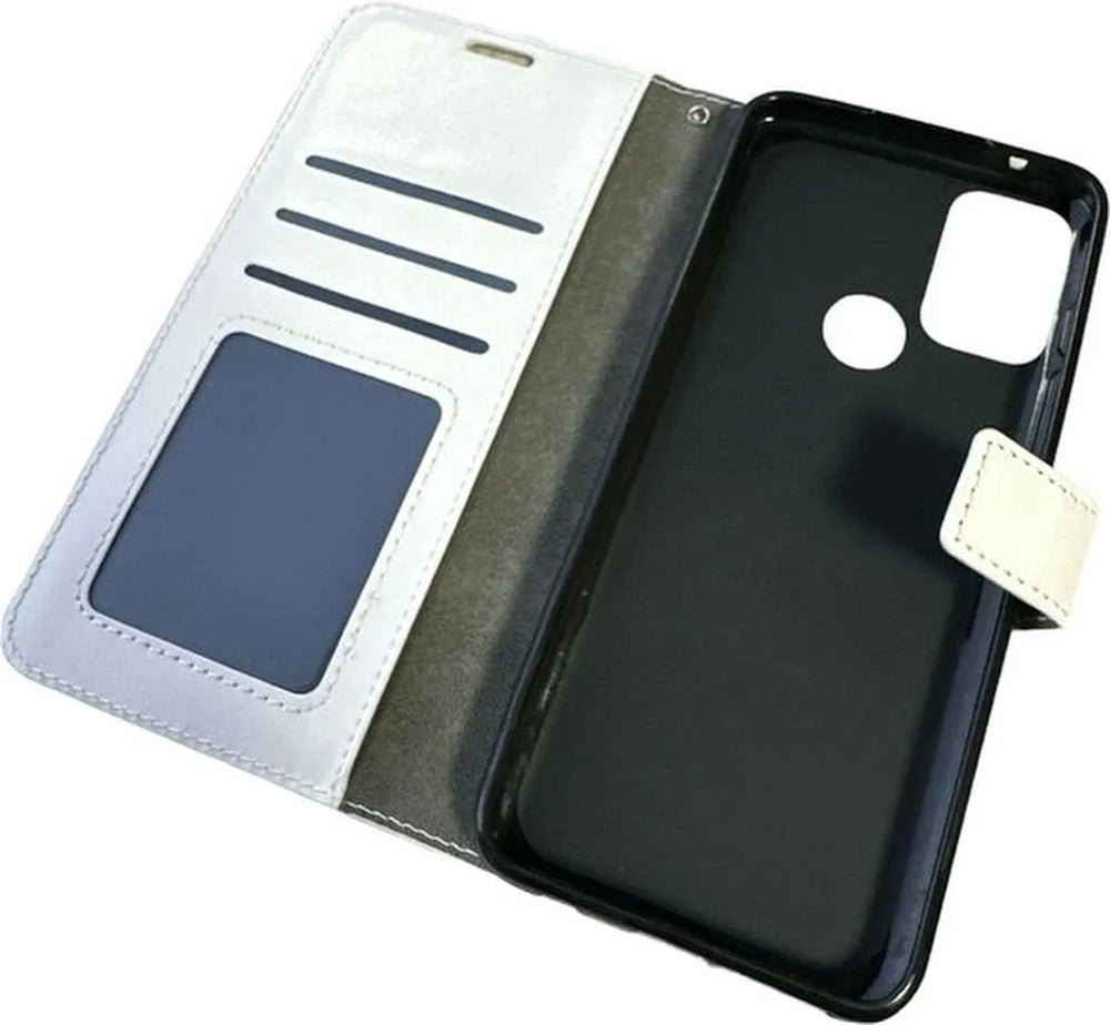 Motorola Moto G50 Hoesjes – Portemonnee Book Case – Pasjeshouder – 2x Screenprotector – Wit-Ilumina Benelux