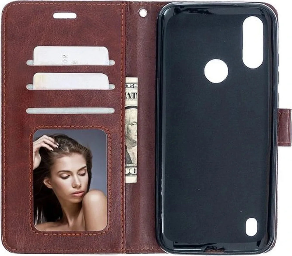 Motorola Moto E6i Hoesjes – Portemonnee Book Case – Pasjeshouder – Magneetsluiting – Bruin-Ilumina Benelux
