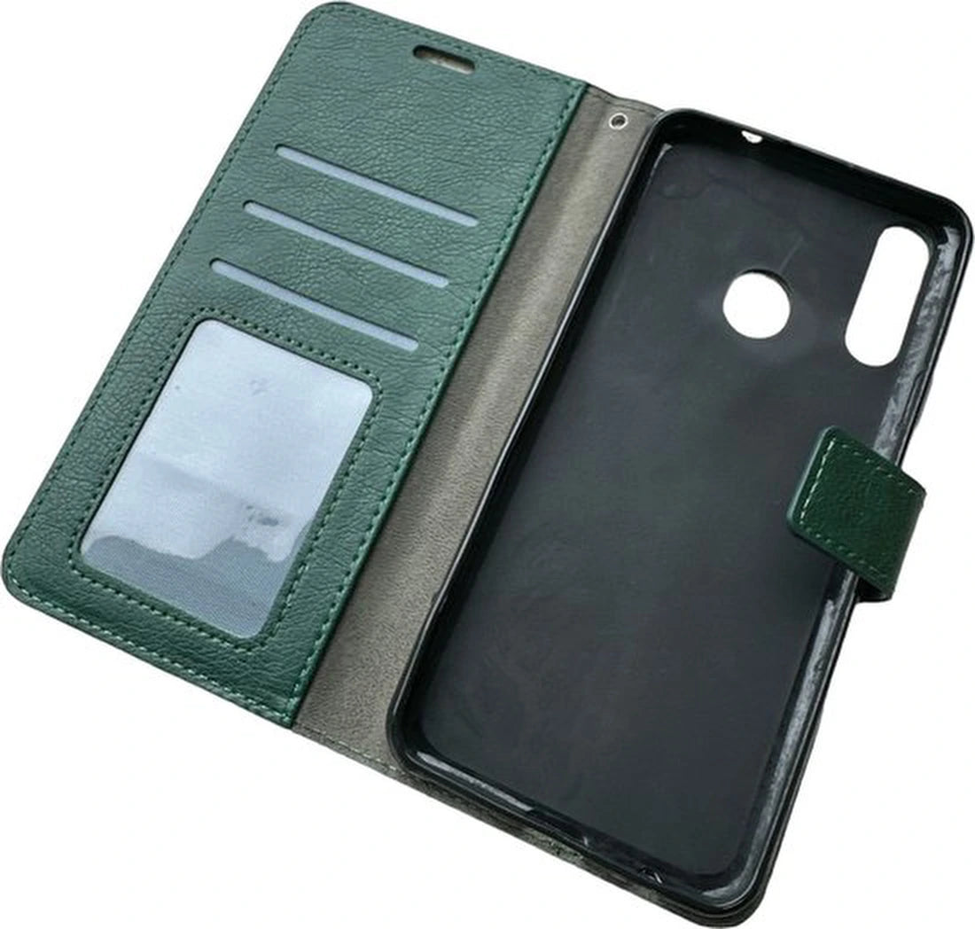 Motorola Moto E6i Hoesjes – Portemonnee Book Case – Pasjeshouder – 2x Screenprotector – Groen