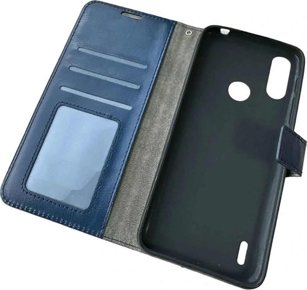 Motorola Moto E7i Power Hoesjes – Portemonnee Book Case – Pasjeshouder – Magneetsluiting – Blauw-Ilumina Benelux