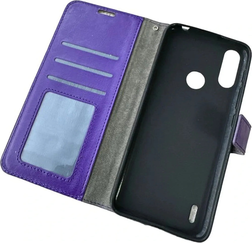 Motorola Moto E7i Power Hoesjes – Portemonnee Book Case – Pasjeshouder – Magneetsluiting – Paars-Ilumina Benelux