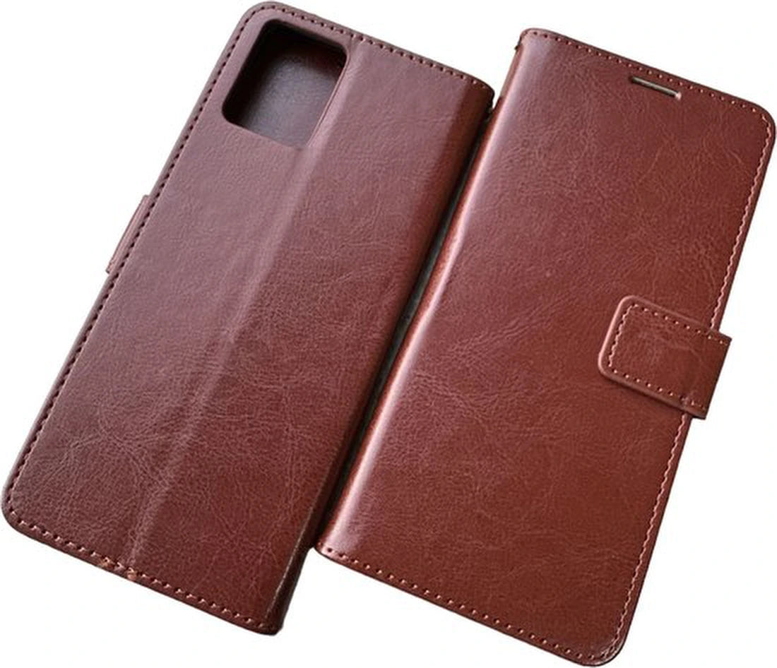 Motorola Moto G73 Hoesjes – Portemonnee Bookcase – Pasjeshouder – Magneetsluiting – Bruin