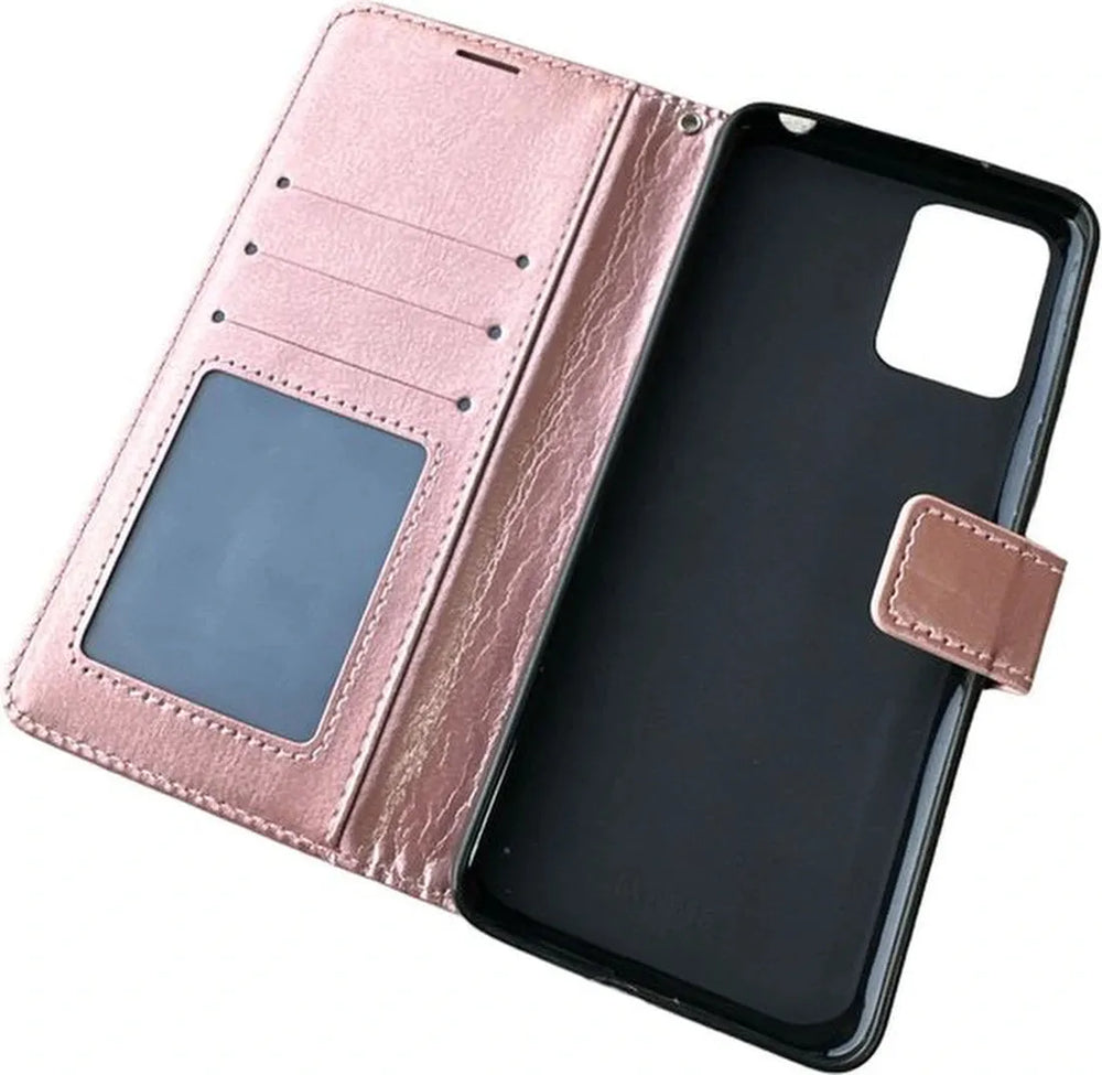 Motorola Moto G13 Hoesjes – Portemonnee Bookcase – Pasjeshouder – 2x Gehard Glas Screenprotector – Roségoud-Ilumina Benelux