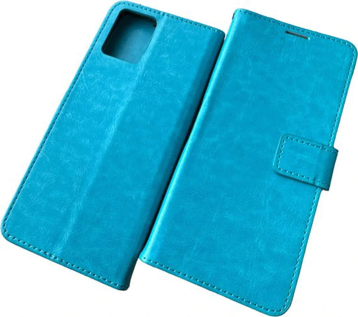 Motorola Moto G53 Hoesjes – Portemonnee Bookcase – Magneetsluiting – 2x Glazen Screenprotector – Turquoise-Ilumina Benelux